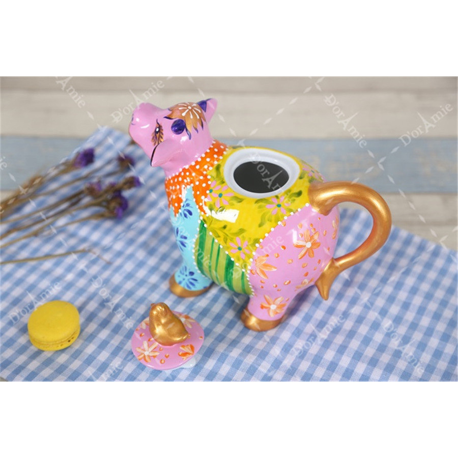 European and American Style Creative Porcelain American Country Style Floral Garden Cow Hand Painted Painted Ceramic Teapot Craft Ornaments