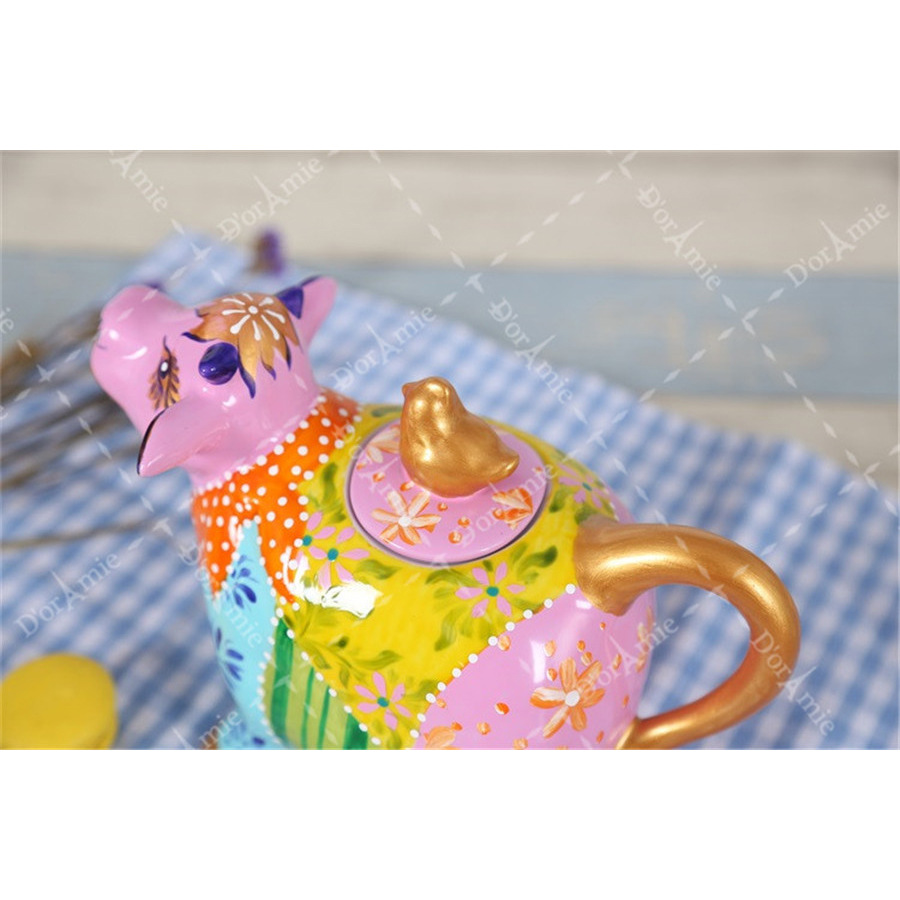 European and American Style Creative Porcelain American Country Style Floral Garden Cow Hand Painted Painted Ceramic Teapot Craft Ornaments