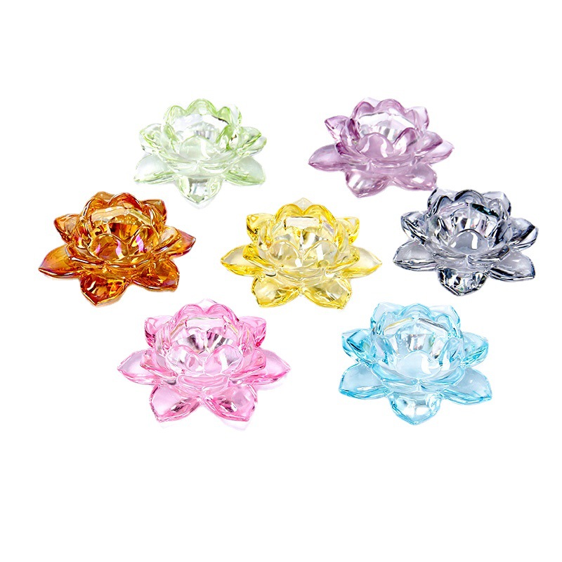 Glass Lotus Candle Holder Home Ornaments Candle Holder Home European Crystal Buddha Worship Buddha Worshiping Lamp Butter Lamp Holder