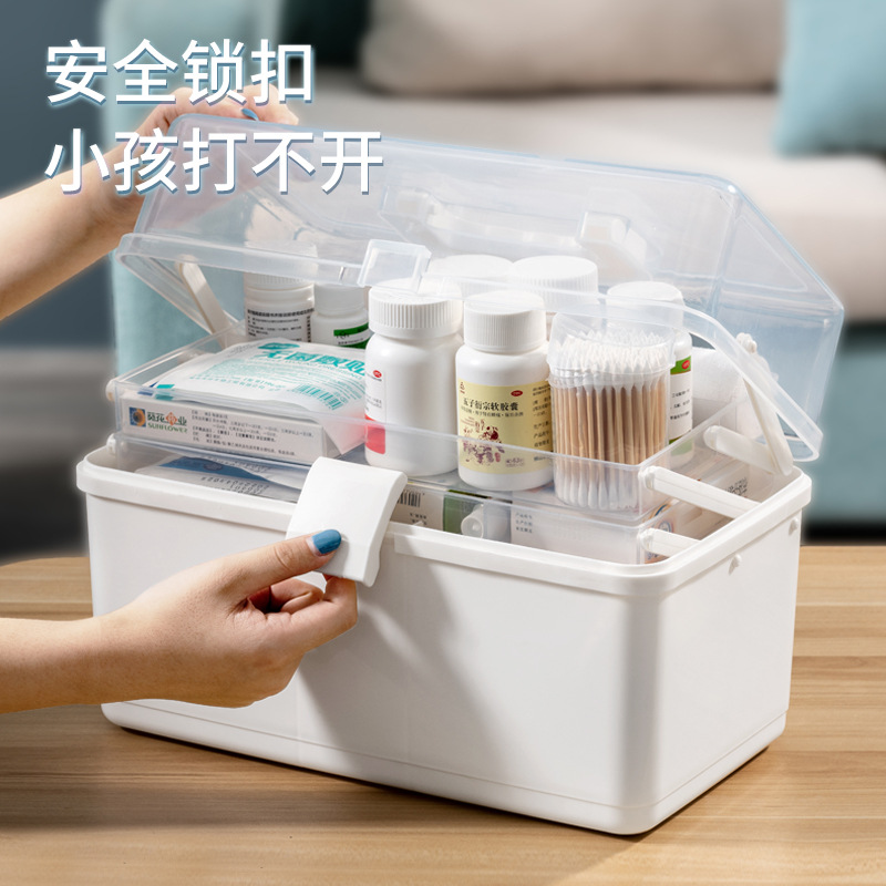 First Aid Medicine Box Plastic Family Pack Medicine Storage Box Household Emergency Three-Layer Transparent Separated Portable Outcalls Case