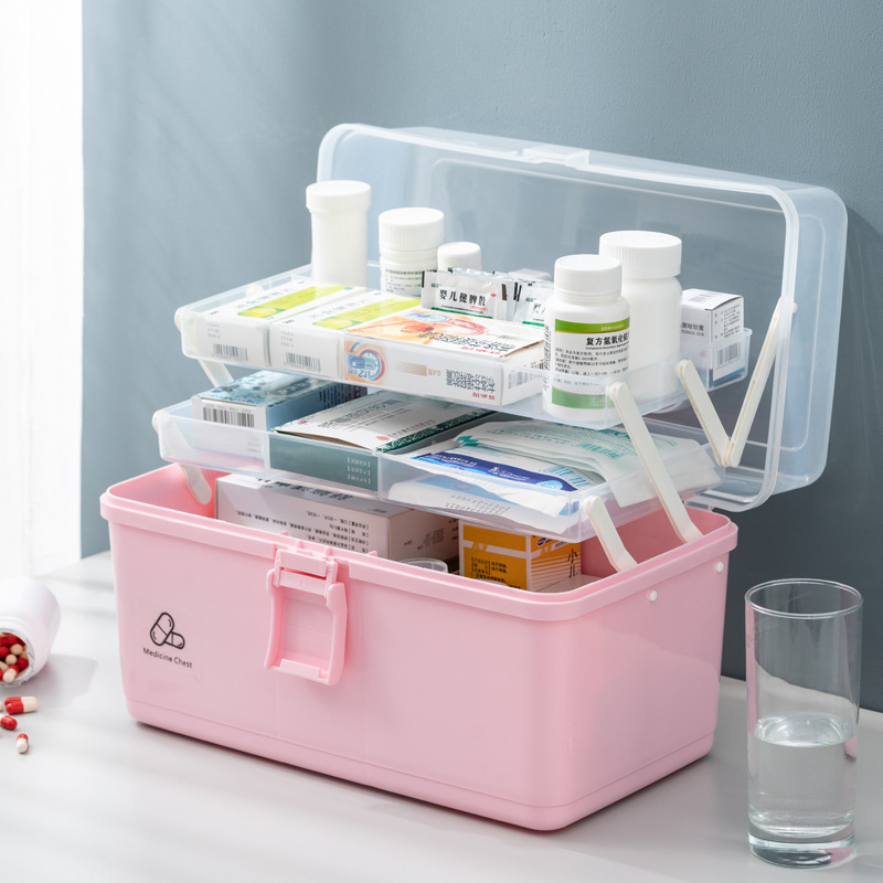 First Aid Medicine Box Plastic Family Pack Medicine Storage Box Household Emergency Three-Layer Transparent Separated Portable Outcalls Case