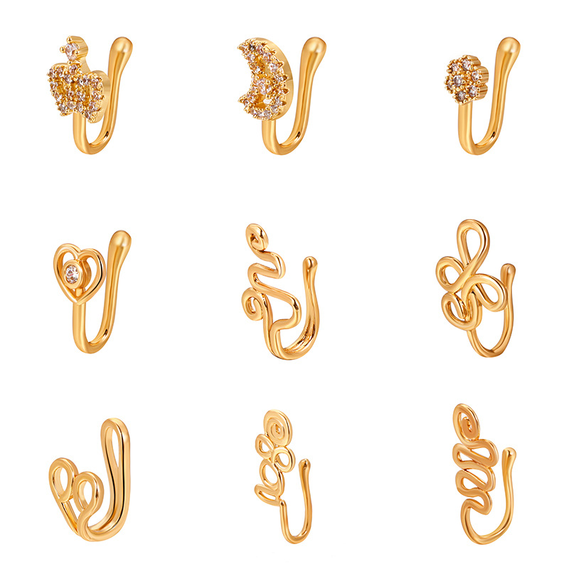 Europe and America Creative Non-Perforated U-Shaped Nasal Splint Copper Inlaid Zircon XINGX Love Crown Nose Ring False Nose Studs Piercing Jewelry
