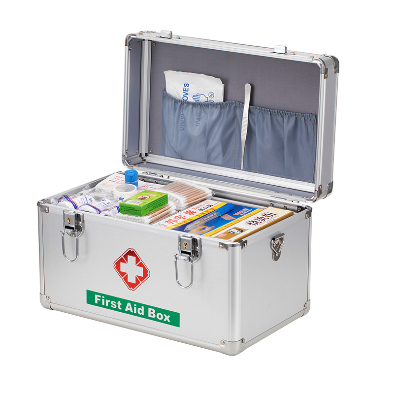 First Aid Kit  Pink Silver Aluminum Alloy Medicine Box Large Capacity Storage Herb Bag Set Complete