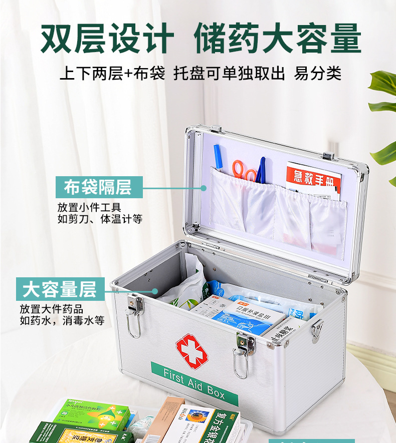 Aluminum Alloy Family Emergency First Aid Medicine Box Household Portable First-Aid Kit Set Drug Storage Small Medicine Box Set