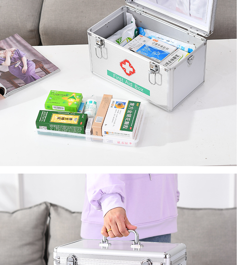 Aluminum Alloy Family Emergency First Aid Medicine Box Household Portable First-Aid Kit Set Drug Storage Small Medicine Box Set