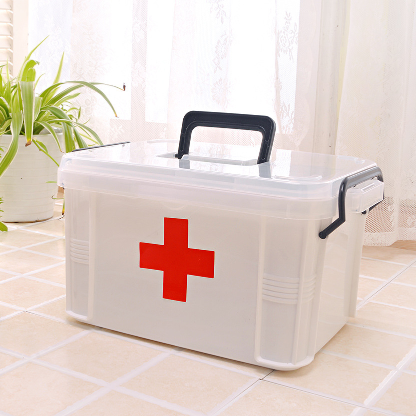 Household Portable Handle Medicine Box Compartment Drug Storage Finishing Plastic Box Double-Layer Simplicity Should Be First-Aid Kit