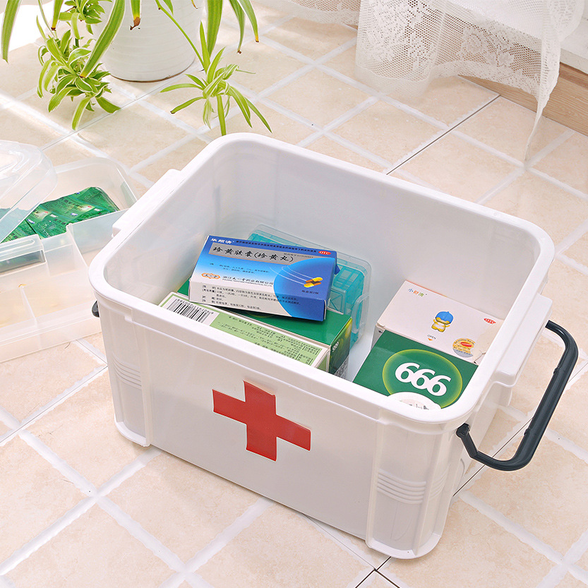 Household Portable Handle Medicine Box Compartment Drug Storage Finishing Plastic Box Double-Layer Simplicity Should Be First-Aid Kit