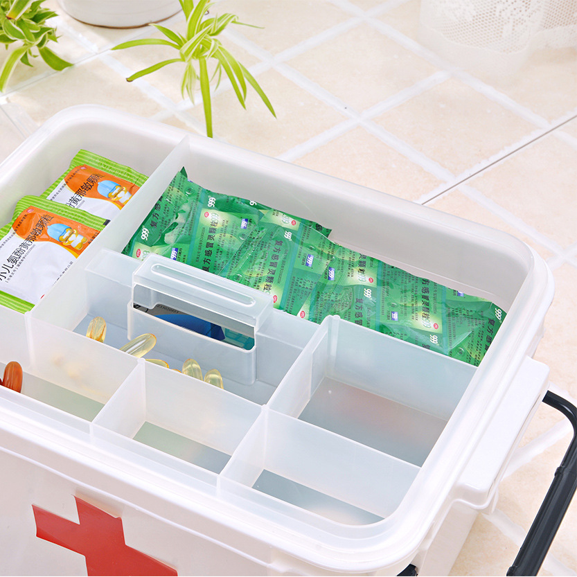 Household Portable Handle Medicine Box Compartment Drug Storage Finishing Plastic Box Double-Layer Simplicity Should Be First-Aid Kit