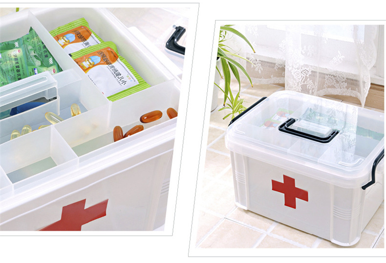 Household Portable Handle Medicine Box Compartment Drug Storage Finishing Plastic Box Double-Layer Simplicity Should Be First-Aid Kit