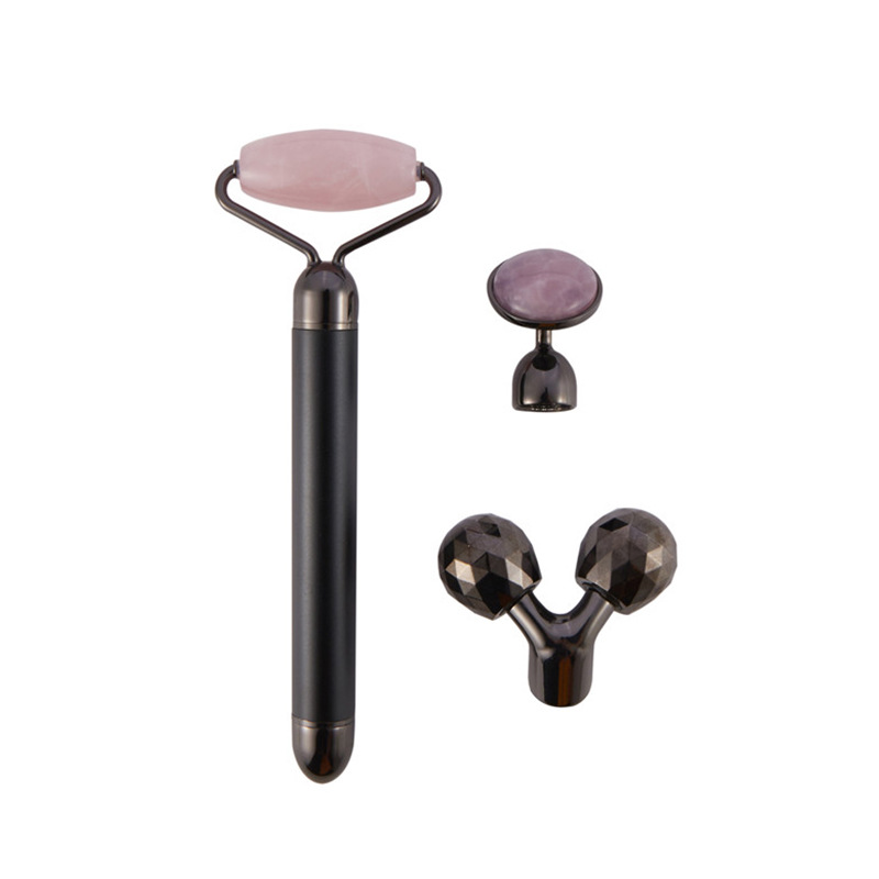 Pink Crystal Jade Gold Stick Electric Three-in-One Roller Jade Beauty Bar Face Slimming Device Replaceable Plug Beauty Massage Stick