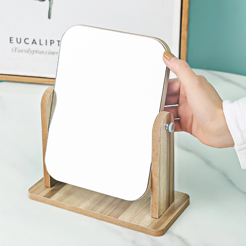 Wooden Desktop Makeup Mirror Large Household Female Student Dormitory Small Desktop Mirror Single-Sided Foldable and Portable Dressing Mirror
