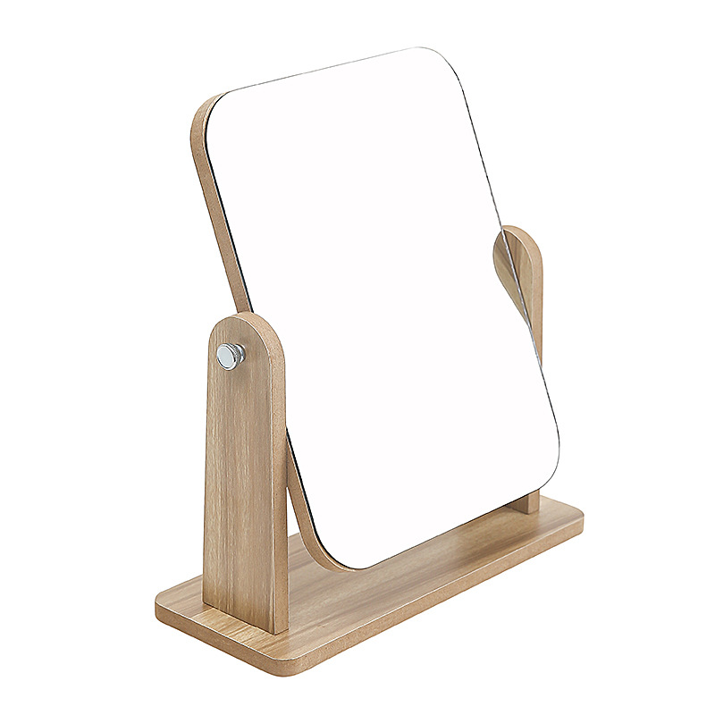 Wooden Desktop Makeup Mirror Large Household Female Student Dormitory Small Desktop Mirror Single-Sided Foldable and Portable Dressing Mirror