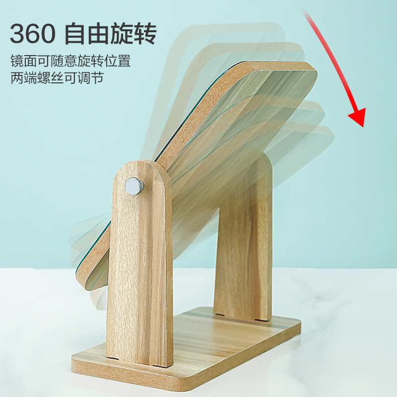 Wooden Desktop Makeup Mirror Large Household Female Student Dormitory Small Desktop Mirror Single-Sided Foldable and Portable Dressing Mirror
