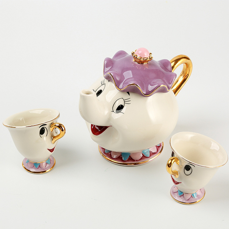 Cartoon Teapot and Teacup Kit Beauty and Beast Ceramic Gold-Plated Tea Pot Wife Archie Cup Creative Birthday Gift
