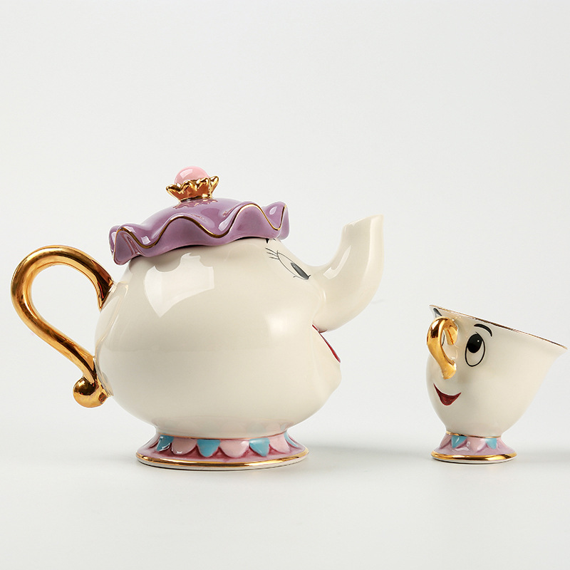 Cartoon Teapot and Teacup Kit Beauty and Beast Ceramic Gold-Plated Tea Pot Wife Archie Cup Creative Birthday Gift