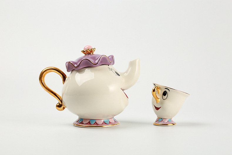 Cartoon Teapot and Teacup Kit Beauty and Beast Ceramic Gold-Plated Tea Pot Wife Archie Cup Creative Birthday Gift Cartoon Teapot and Teacup Kit Beauty and Beast Ceramic Gold-Plated Tea Pot Wife Archie Cup Creative Birthday Gift
