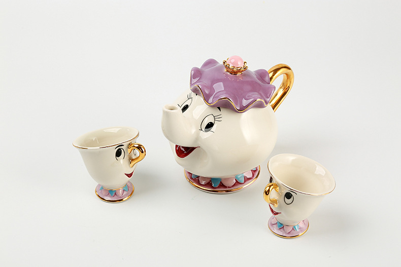 Cartoon Teapot and Teacup Kit Beauty and Beast Ceramic Gold-Plated Tea Pot Wife Archie Cup Creative Birthday Gift Cartoon Teapot and Teacup Kit Beauty and Beast Ceramic Gold-Plated Tea Pot Wife Archie Cup Creative Birthday Gift