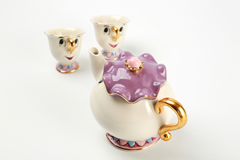 Cartoon Teapot and Teacup Kit Beauty and Beast Ceramic Gold-Plated Tea Pot Wife Archie Cup Creative Birthday Gift Cartoon Teapot and Teacup Kit Beauty and Beast Ceramic Gold-Plated Tea Pot Wife Archie Cup Creative Birthday Gift