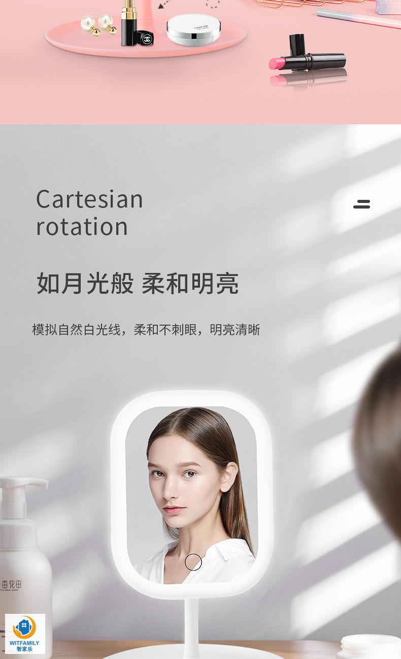 Makeup Mirror Desktop Led Makeup Fill Light Dressing Girls' Dormitory Internet Celebrity Portable Portable Square Mirror Ins Small Mirror