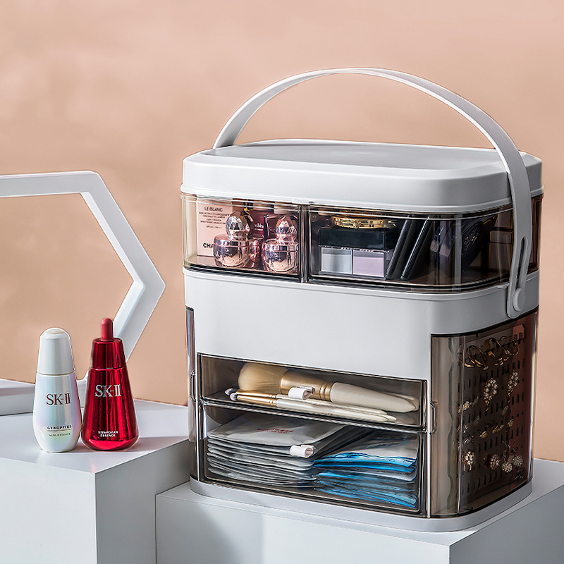 Makeup storage box Dustproof skin care products standardized desktop LED with mirror jewelry integrated shelf Makeup box