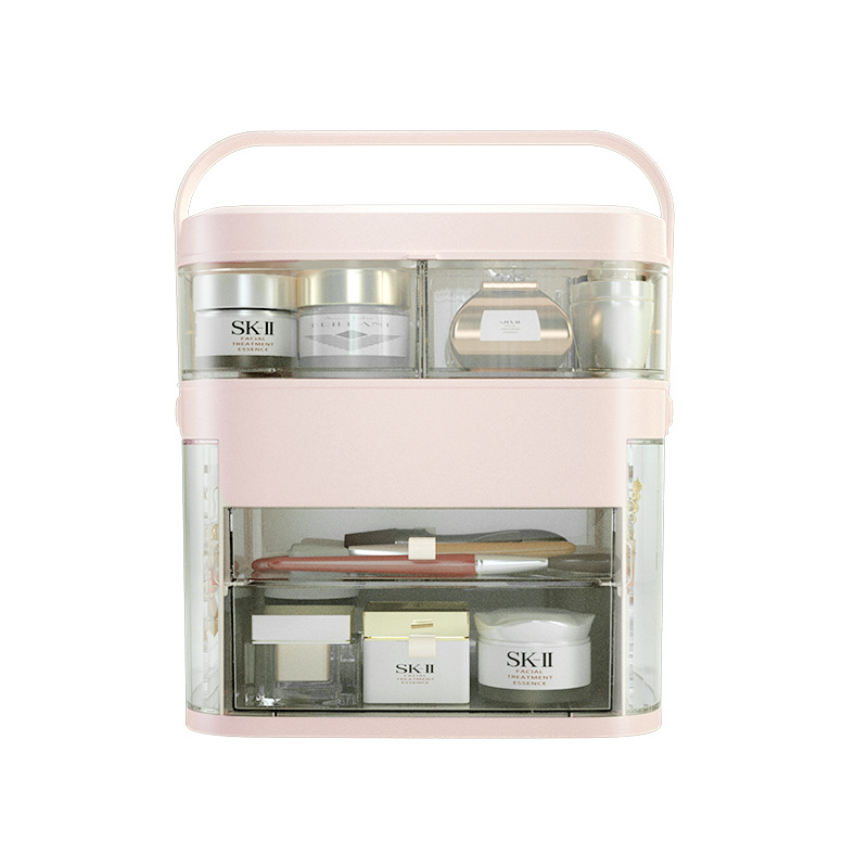 Makeup storage box Dustproof skin care products standardized desktop LED with mirror jewelry integrated shelf Makeup box