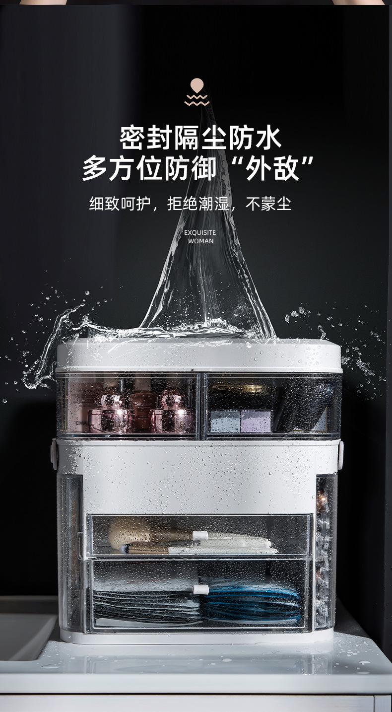 Makeup storage box Dustproof skin care products standardized desktop LED with mirror jewelry integrated shelf Makeup box