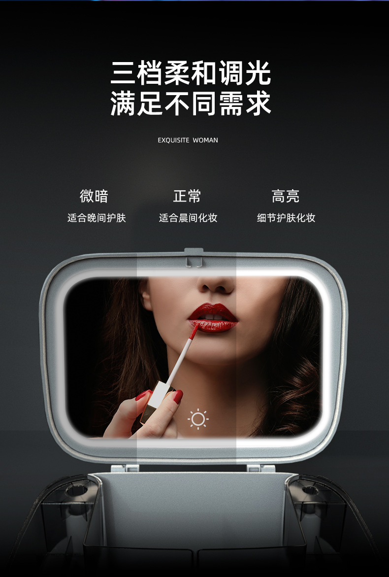 Makeup storage box Dustproof skin care products standardized desktop LED with mirror jewelry integrated shelf Makeup box