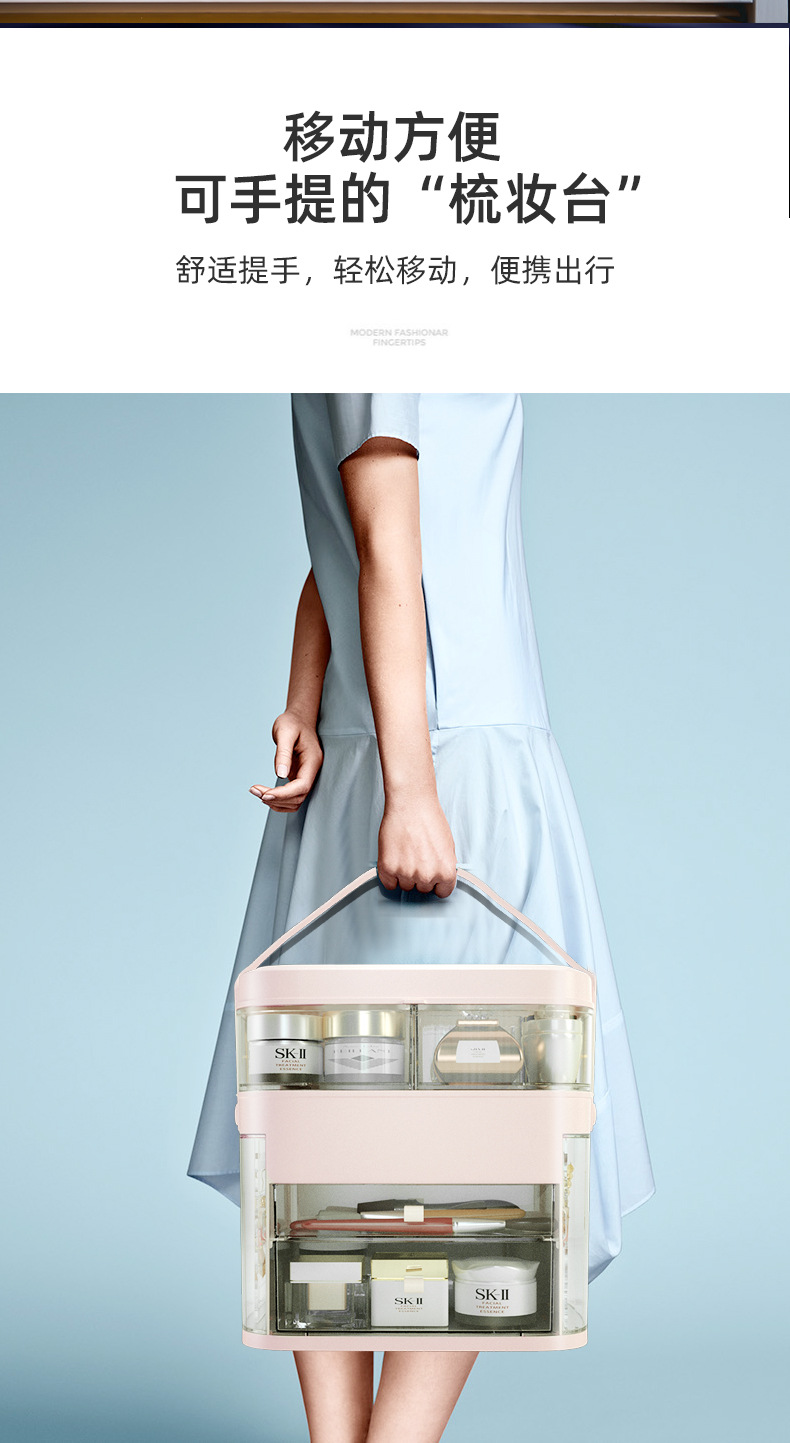 Makeup storage box Dustproof skin care products standardized desktop LED with mirror jewelry integrated shelf Makeup box
