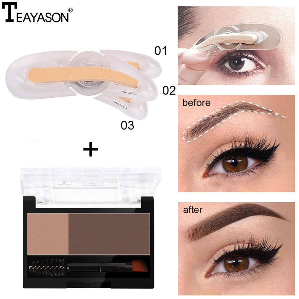Cross-Border Lazy Seal Two-Color Eyebrow Powder With Eyebrow Brush Thrush Gadget Adjustable Eyebrow Seal Flat Eyebrow One Second Eyebrow Printing