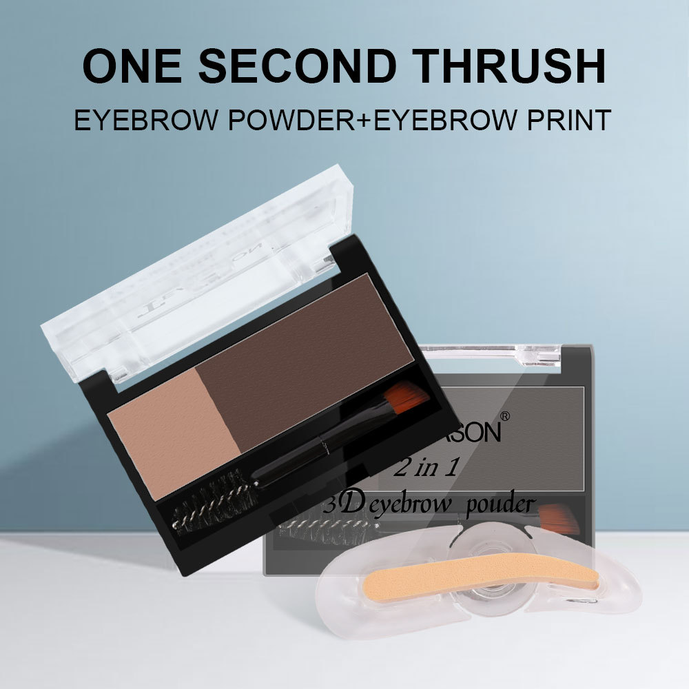 Cross-Border Lazy Seal Two-Color Eyebrow Powder With Eyebrow Brush Thrush Gadget Adjustable Eyebrow Seal Flat Eyebrow One Second Eyebrow Printing