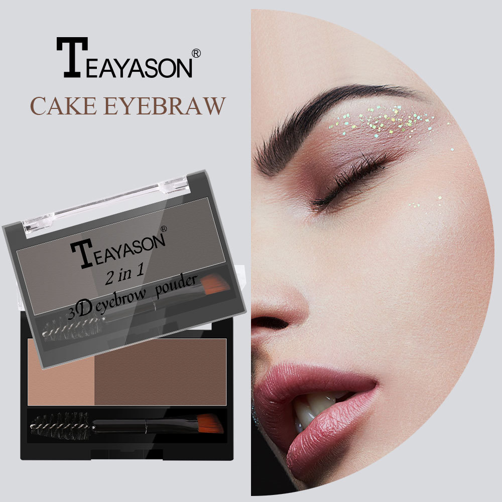 Cross-Border Lazy Seal Two-Color Eyebrow Powder With Eyebrow Brush Thrush Gadget Adjustable Eyebrow Seal Flat Eyebrow One Second Eyebrow Printing