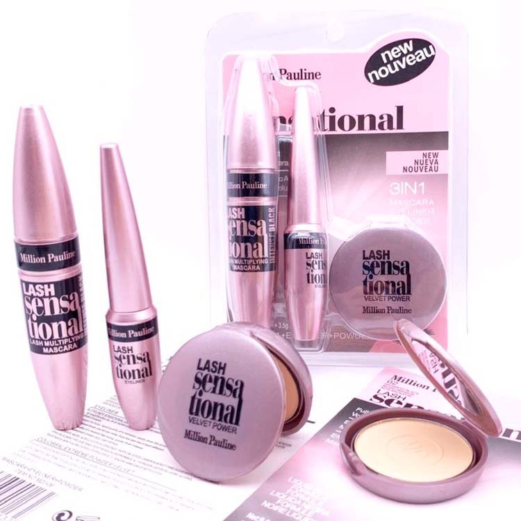 Hot mascara liquid eyeliner pressed powder 3 in 1 makeup set best waterproof lasting eyelash gel Maquillaje Hot mascara liquid eyeliner pressed powder 3 in 1 makeup set best waterproof lasting eyelash gel Maquillaje