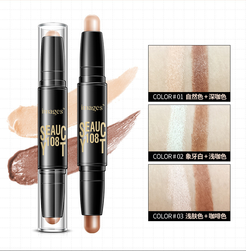 Images Double-Headed Three-Dimensional Light Shadow Contour Stick Light Transparent Concealer Three-Dimensional Repair Concealer Pen Concealer Cosmetics