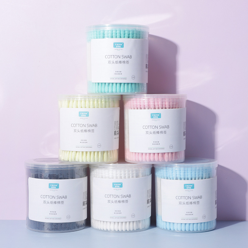Barrel Double-Headed Color Cosmetic Cotton Swab Bulk Disposable Cotton Swab Pointed Spiral Head Makeup Cleansing Pads Stick Cotton Rod