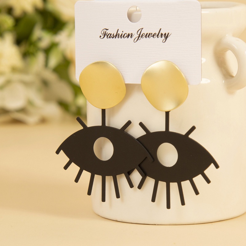 European and American Retro Elegant Earrings Contrast Color Earrings Hollow Eye Eyelashes Ear Rings Ins Style Earrings Cross-Border Hot Sale