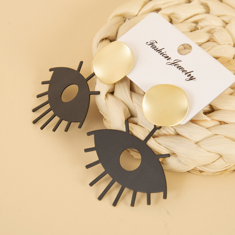 European and American Retro Elegant Earrings Contrast Color Earrings Hollow Eye Eyelashes Ear Rings Ins Style Earrings Cross-Border Hot Sale