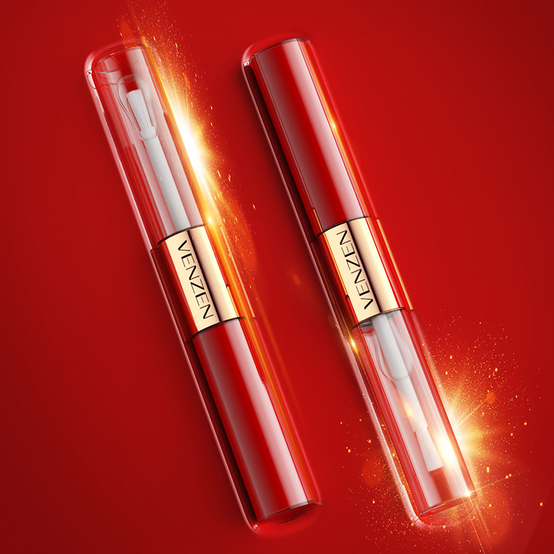 Fanzhen Color-Holding Matte Double-Headed Lip Lacquer Makeup Waterproof No Stain on Cup Lipstick Moist Lipstick Beauty Cosmetics
