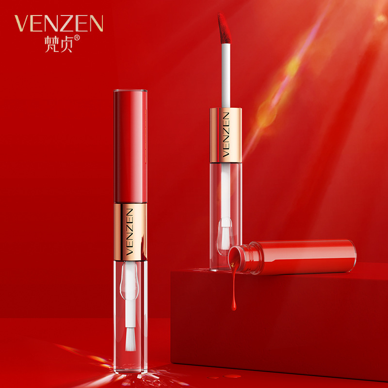 Fanzhen Color-Holding Matte Double-Headed Lip Lacquer Makeup Waterproof No Stain on Cup Lipstick Moist Lipstick Beauty Cosmetics