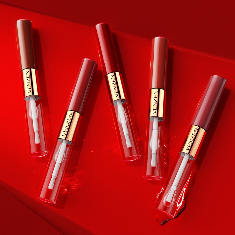 Fanzhen Color-Holding Matte Double-Headed Lip Lacquer Makeup Waterproof No Stain on Cup Lipstick Moist Lipstick Beauty Cosmetics