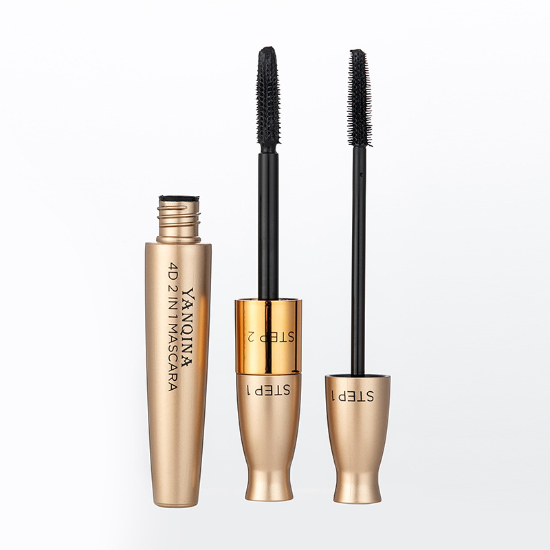 2 in1 Yanqina mascara silica gel brush head long curl warping thick waterproof not rendering cool black eyelash growth fluid