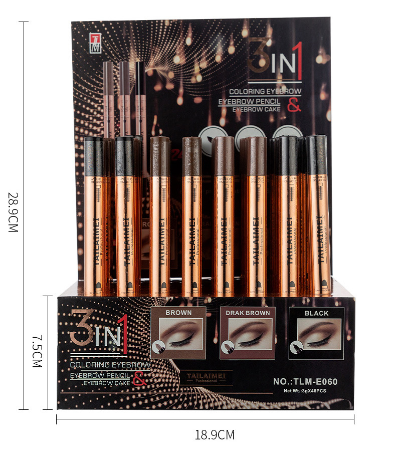 E060 telemei 3 ni1 eyeliner eyebrow brush eyebrow powder a multi - purpose, durable, waterproof, quick drying, non - smudging eyebrow powder