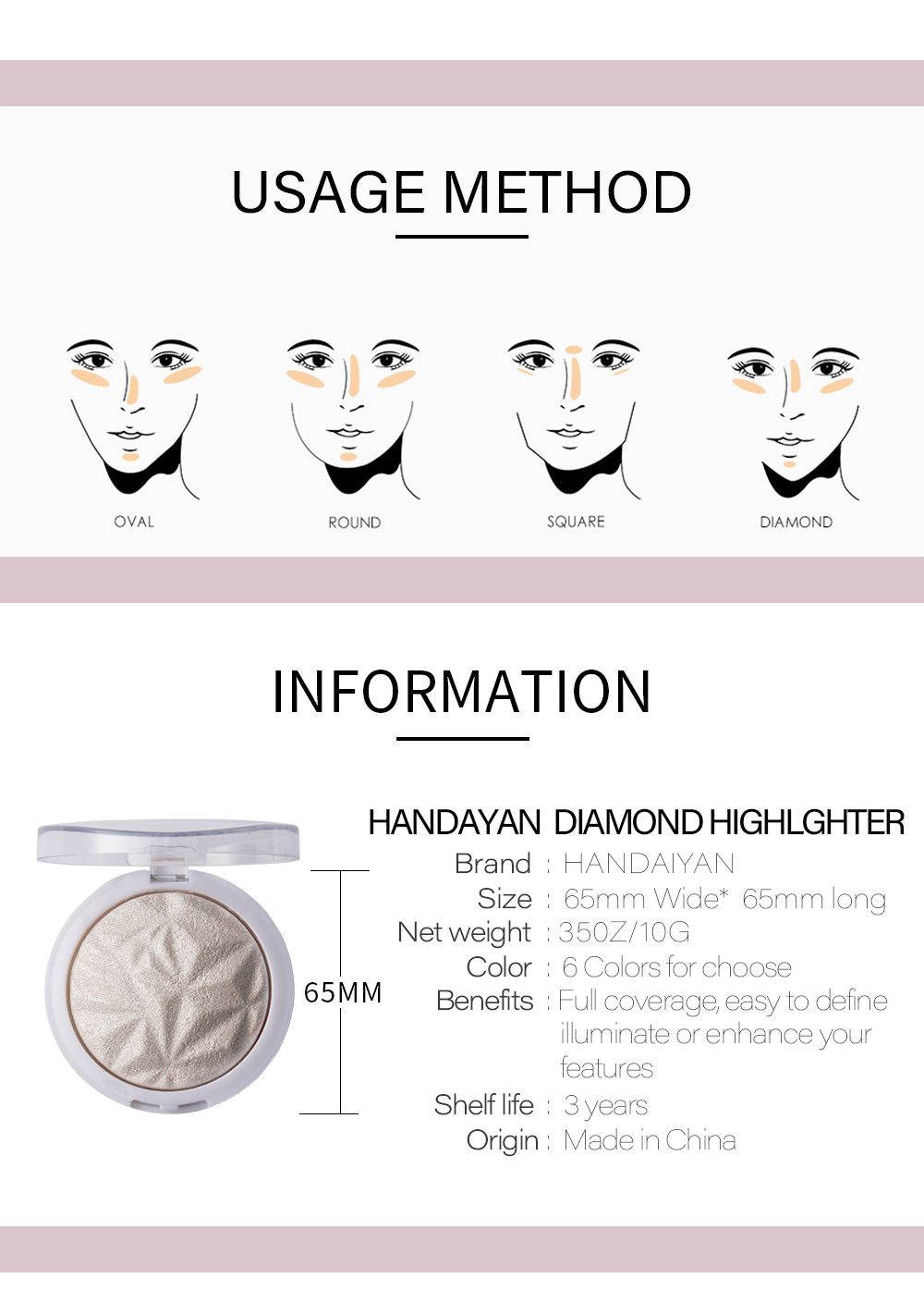 Han Daiyan Cross-Border Makeup Monochrome Diamond Baked Powder Polarized Highlight Powder Long-Lasting Brightening Finishing Shading Highlight Powder Powder