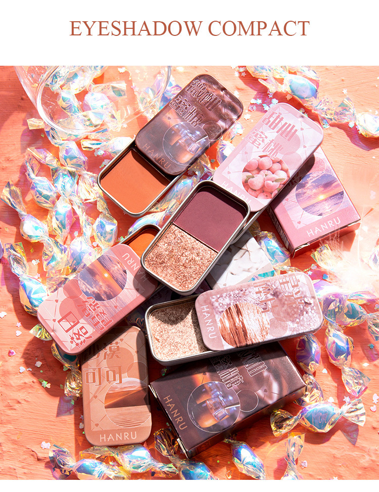 Han Ru Iron Box Double-Color Eye Shadow Matte Shimmer Highlight Powder Internet Celebrity Makeup Small Portable Eye Shadow Plate Female Factory Direct Sales
