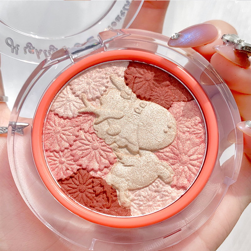 CVZ Unicorn 4-Color Highlight Repair Blusher Plate Nose Shadow Pearlescent Highlight Champagne Gold Three-Dimensional Repair Highlight Powder