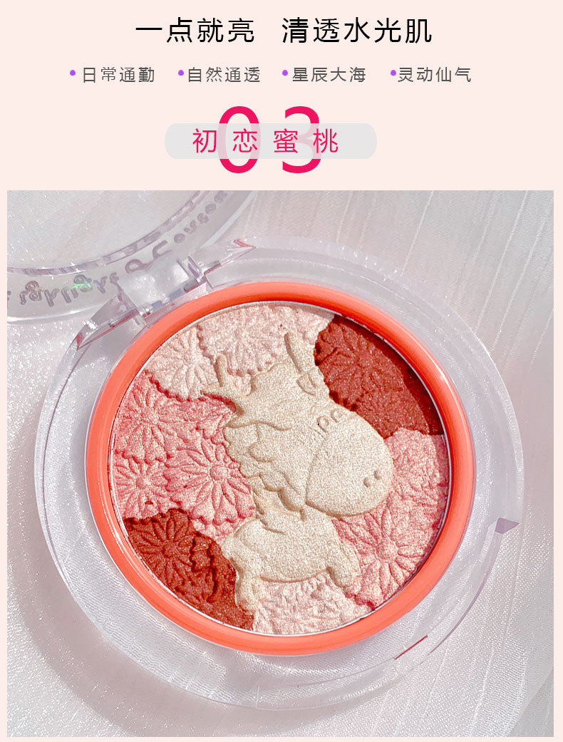 CVZ Unicorn 4-Color Highlight Repair Blusher Plate Nose Shadow Pearlescent Highlight Champagne Gold Three-Dimensional Repair Highlight Powder