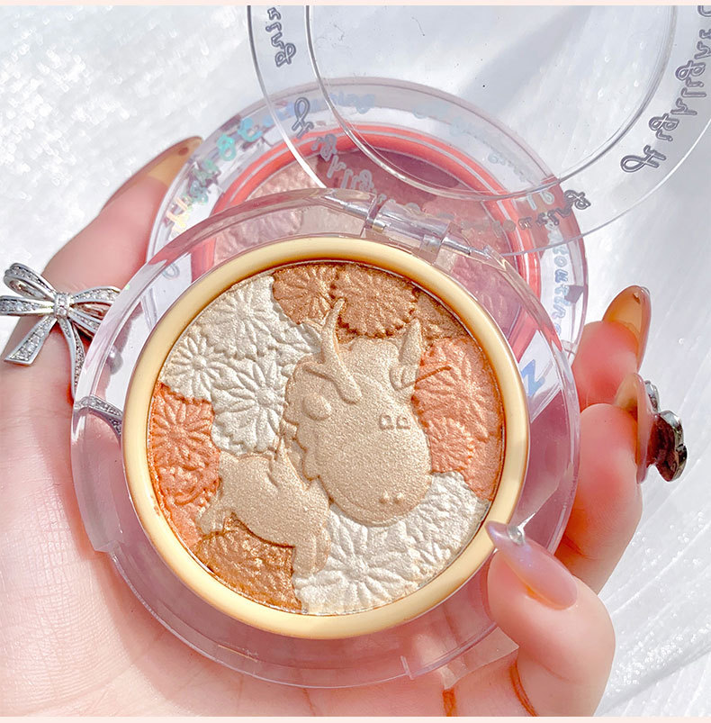 CVZ Unicorn 4-Color Highlight Repair Blusher Plate Nose Shadow Pearlescent Highlight Champagne Gold Three-Dimensional Repair Highlight Powder