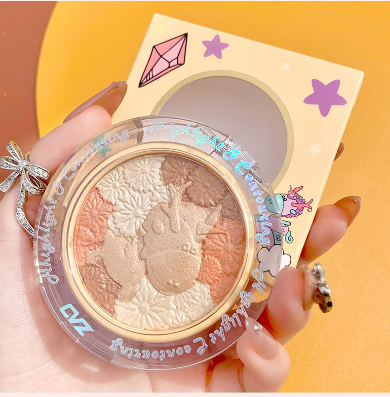 CVZ Unicorn 4-Color Highlight Repair Blusher Plate Nose Shadow Pearlescent Highlight Champagne Gold Three-Dimensional Repair Highlight Powder