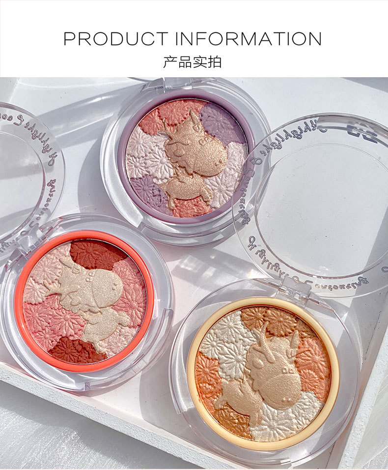 CVZ Unicorn 4-Color Highlight Repair Blusher Plate Nose Shadow Pearlescent Highlight Champagne Gold Three-Dimensional Repair Highlight Powder