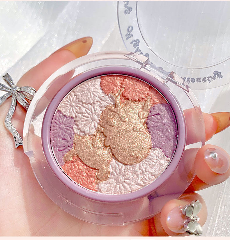 CVZ Unicorn 4-Color Highlight Repair Blusher Plate Nose Shadow Pearlescent Highlight Champagne Gold Three-Dimensional Repair Highlight Powder