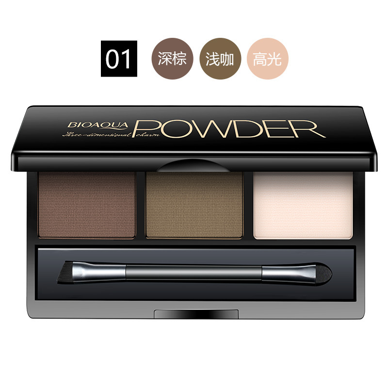Bioaqua Stereo Natural Tri-Color Eyebrow Powder Highlight Powder Not Smudge Eyebrow Pencil Manufacturer Eye Shadow Plate Makeup